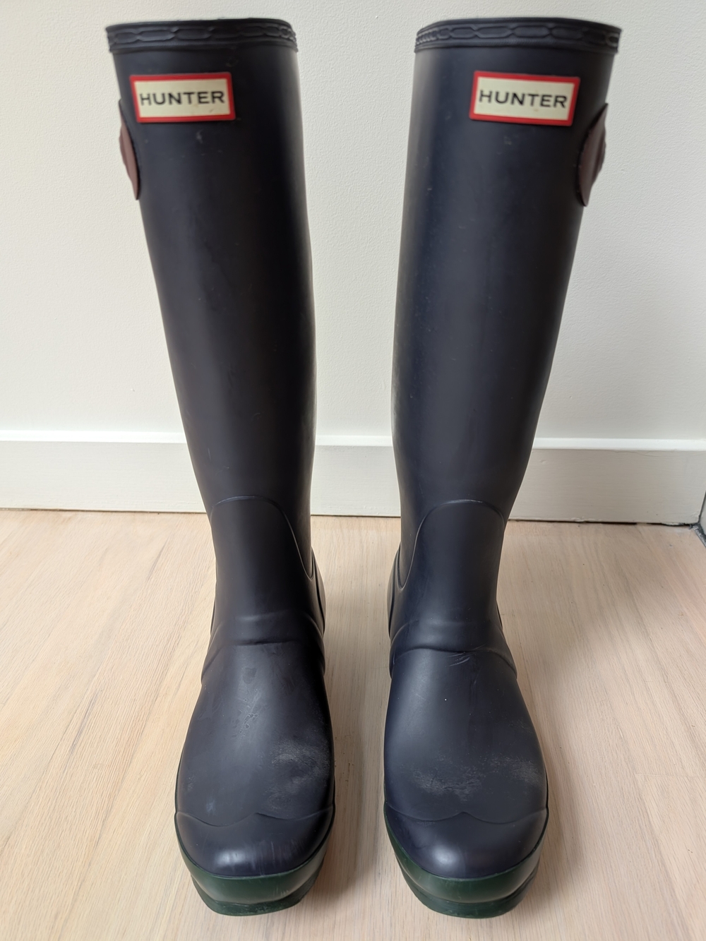Hunter Original Tall Rain Boots (Wellies) in Dark Blue/ Green Soles-Quiet Luxury